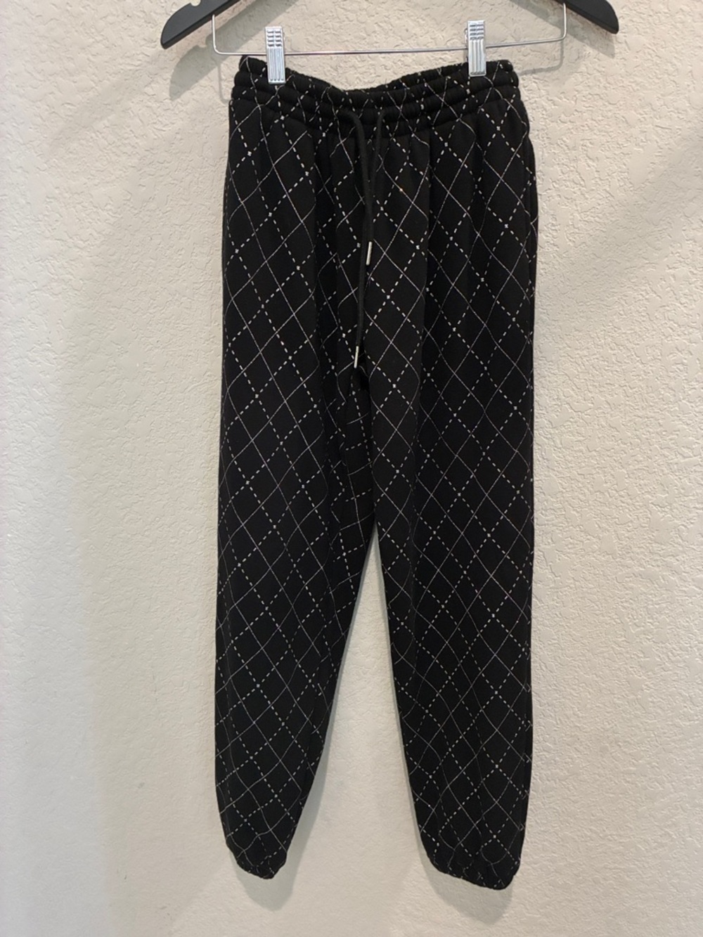 Adika Black Quilted Joggers with Silver Stitching